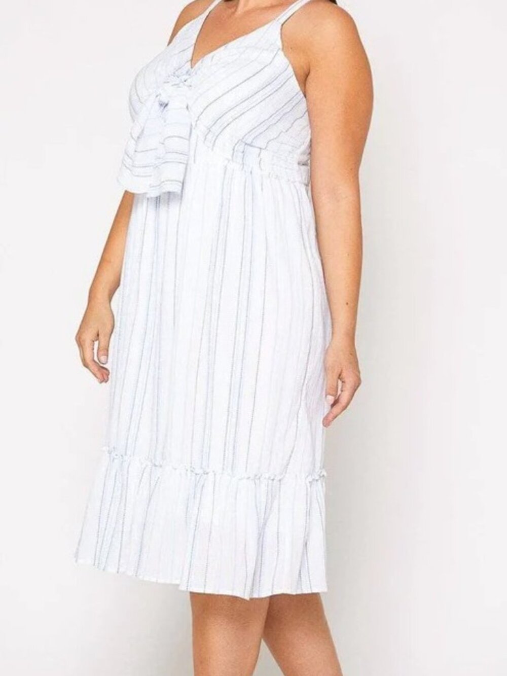 Tie Front Hem Midi Dress in Ocean Stripe